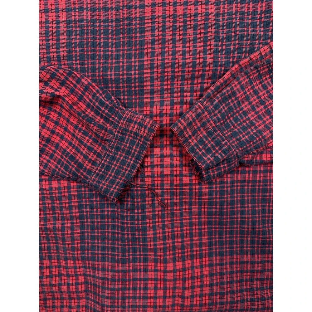 Vtg Levi's Mens Long Sleeve Plaid Flannel Shirt Red 100% Cotton XL Metal Buttons